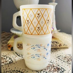Vintage Stackable Milk Glass Mugs (2)